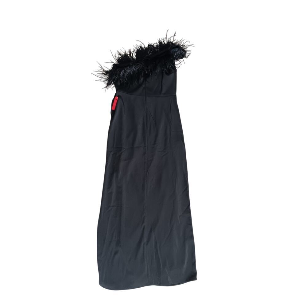 New with Tags Mac Duggal Black One Shoulder Feather Trim Gown Formal Dress Size6 - Picture 4 of 16